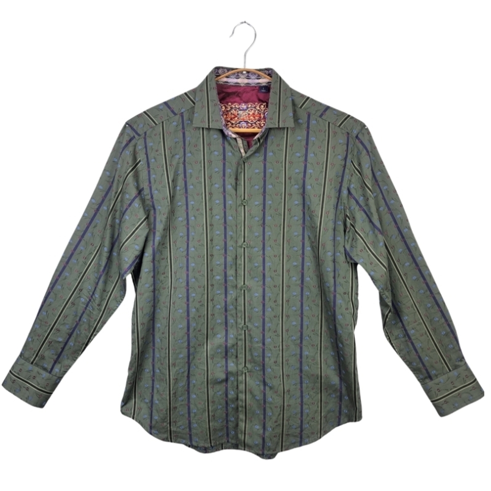 Robert Graham Men's L Long Sleeve Button-Up Shirt W/ Silk Trim & Placket - Picture 2 of 9